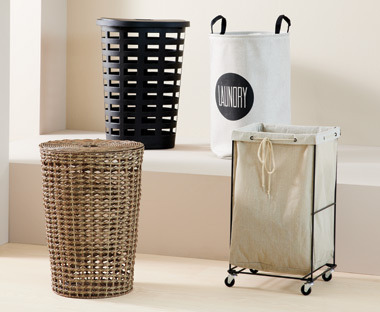 Collection of Laundry baskets in material and wicker