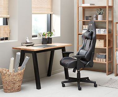 Strong oak desk and adjustable office chair