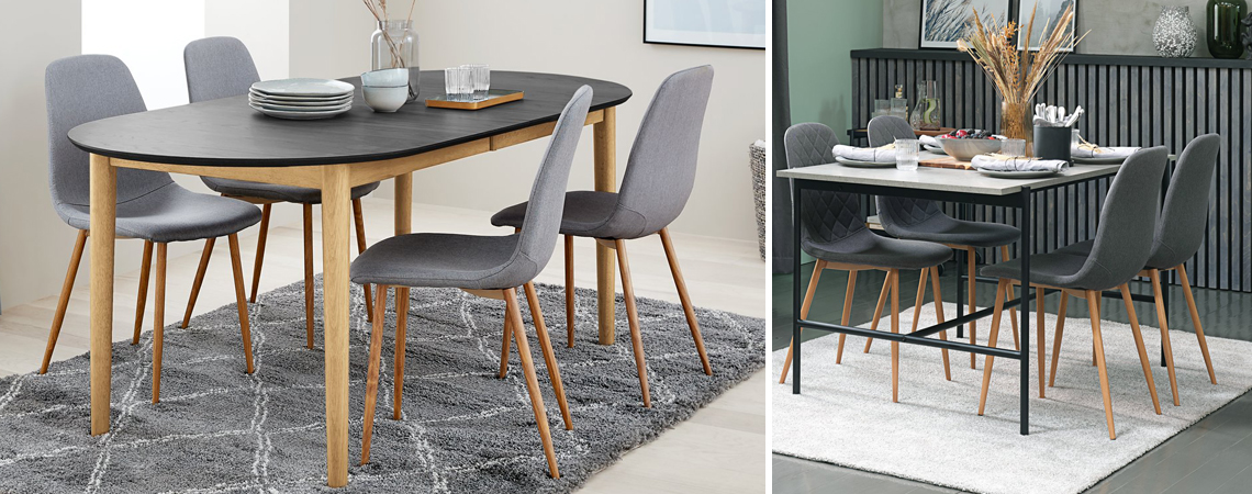 Different types of dining room furniture and an office chair in faux leather