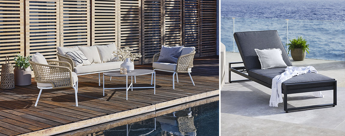 Lounge set in off-white and dark grey sun lounger all in quick-dry material