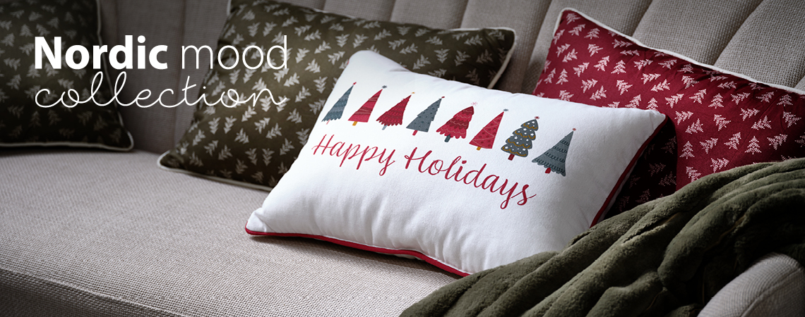 Scandinavian Christmas décor such as cushions and throws are popular 
