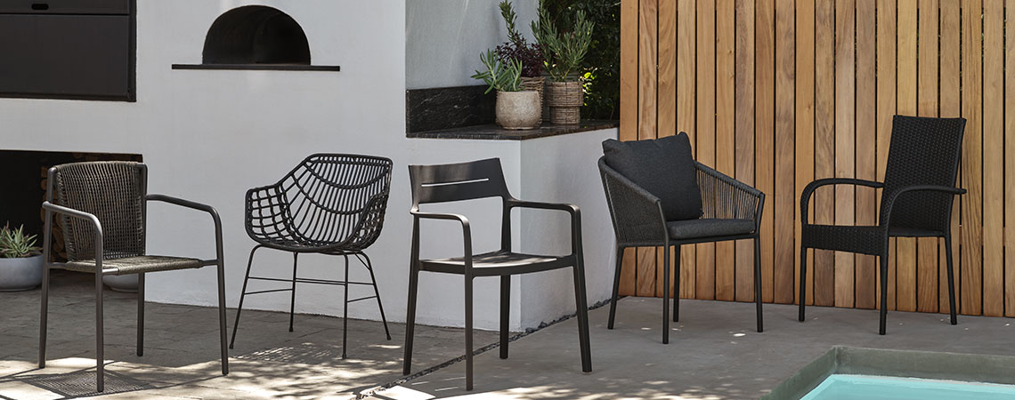 5 different garden chairs on patio
