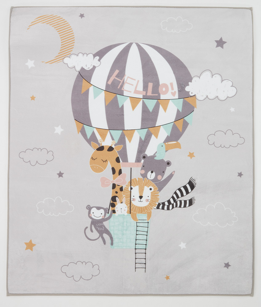 Children's rug with cute animals and hot air balloon