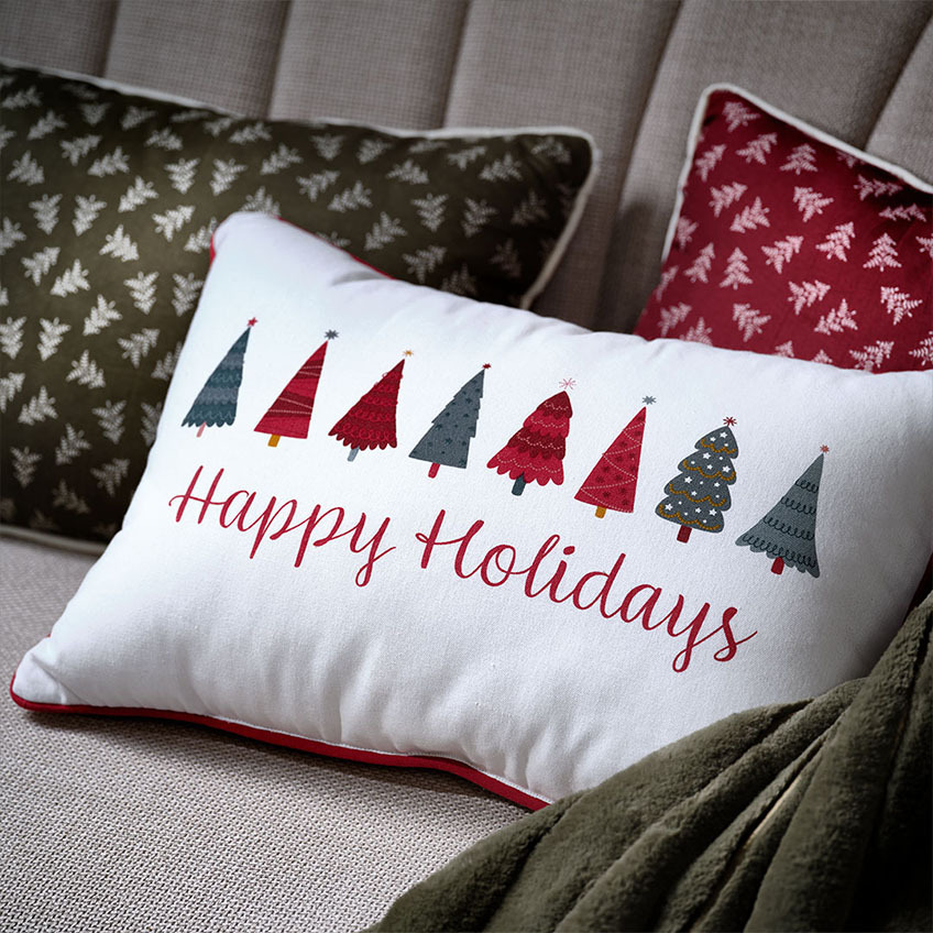 Festive Christmas cushions with Christmas tree motifs 