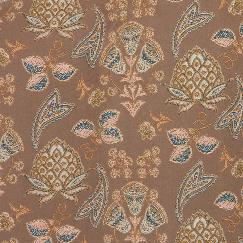 Closeup of earthen colour palette duvet cover set with paisley design 
