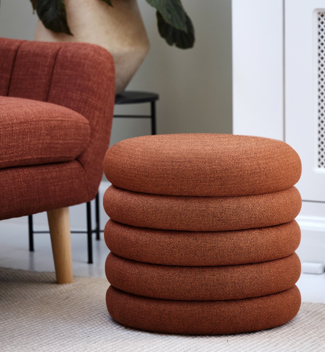 red textured pouffe