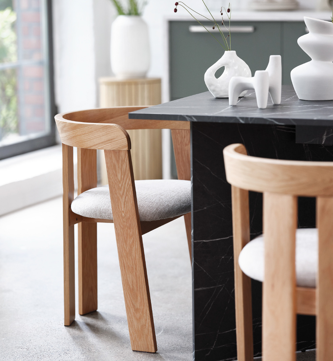 wooden chair with marble table