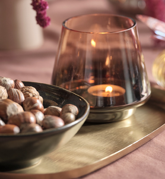 Ceramic bowl and glass tealight holder