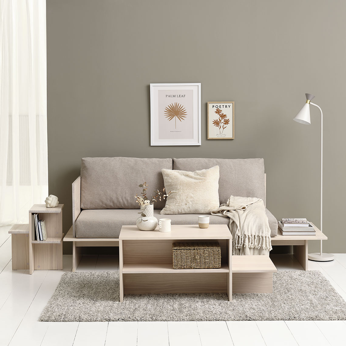 Beige 2-seater daybed with storage options