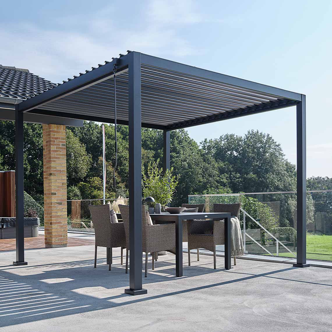 Garden pergola with roof slats