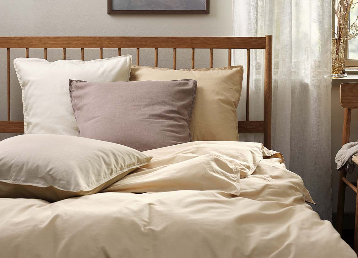 GRO pillowcase in different matching colours Pillowcases in different shades of light khaki and sand made from washed cotton