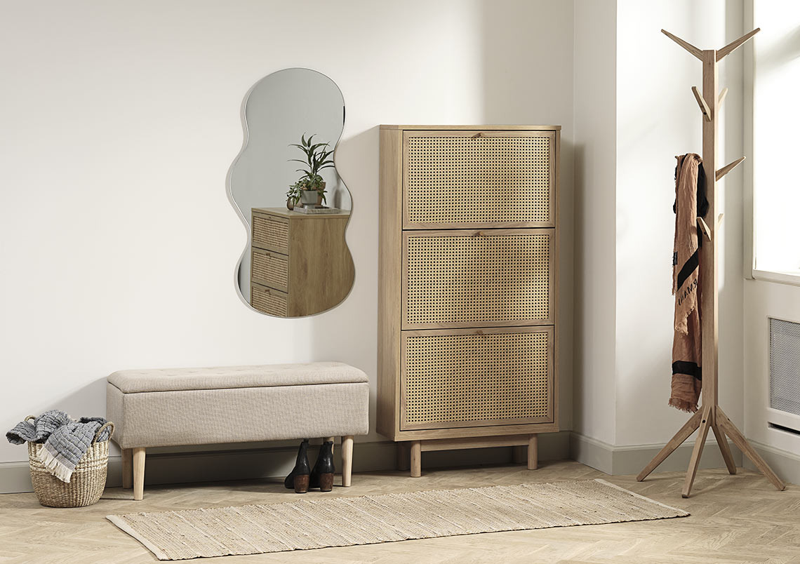 Hallway with hallway bench and shoe cabinet