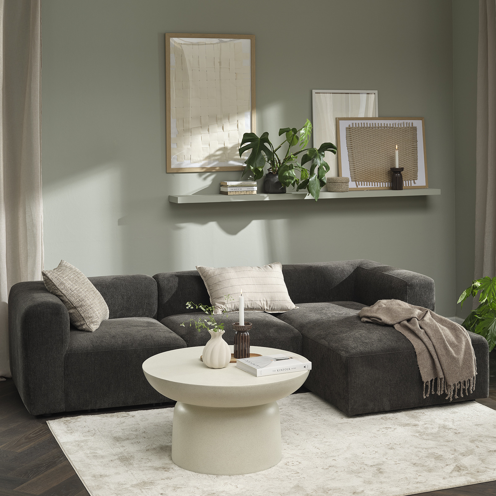 SKEJBY modular sofa in brown Module sofa and coffee table in a living room