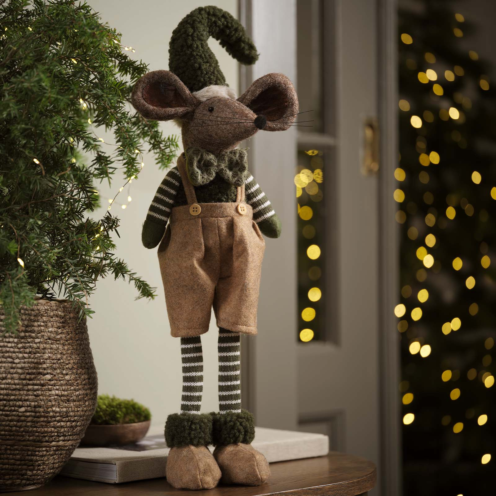EKLOGIT Christmas mouse Tall Christmas mouse decoration with pointy hat in green and khaki colours