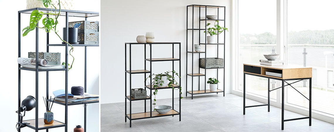 Bookcases With Veneer Oak Shelves And Desk Jysk Veneer Oak Shelves And Desk, Desktop Shelving Uk