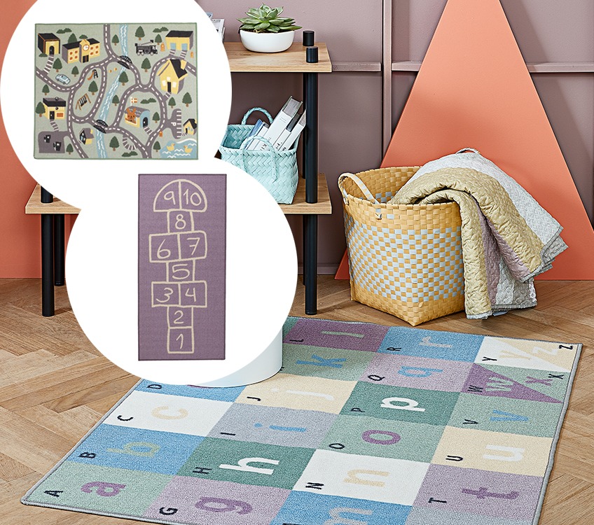 GULMAURE rugs for children's rooms with traffic, hopscotch and alphabet Rugs for children's rooms with traffic, hopscotch and alphabet