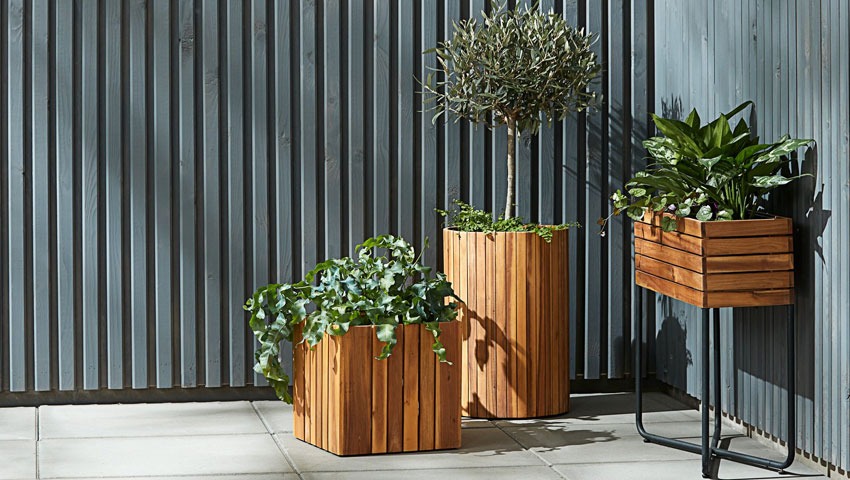 wooden panel planters cube wooden planter and tall cylinder wood planter