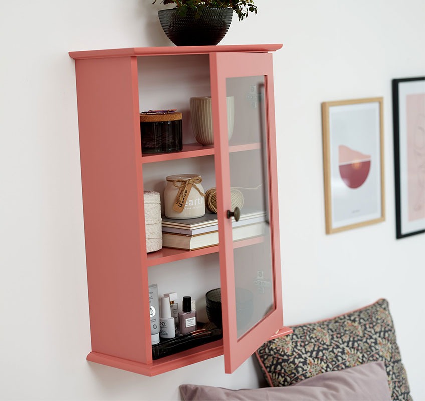 LOOK IN wall cabinet in dusty rose Rose wall cabinet with glass front